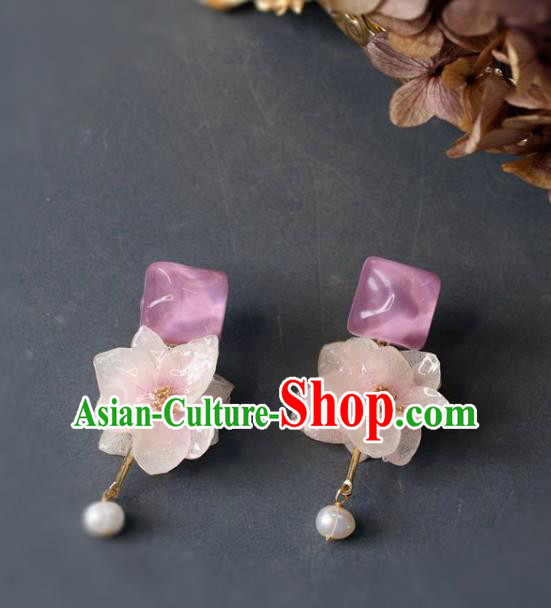 Princess Handmade Pink Lotus Earrings Classical Eardrop Fashion Jewelry Accessories for Women