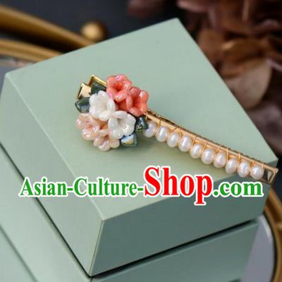 Handmade Retro Ceramics Flowers Hair Claw Top Grade Hair Accessories Hair Stick Pearls Hair Pin for Women