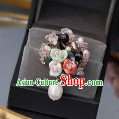 Top Grade Classical Flowers Brooch Accessories Handmade Cheongsam Beads Breastpin for Women