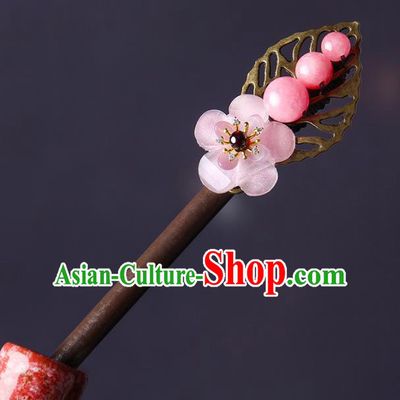 Chinese Traditional Wood Hairpins Hair Accessories Decoration Handmade Hair Accessories Pink Flowers Hair Clip for Women