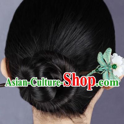 Chinese Traditional Green Dragonfly Hairpins Hair Accessories Decoration Handmade Hair Accessories Flowers Hair Clip for Women