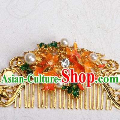 Chinese Traditional Ancient Princess Double Goldfish Hair Comb Hanfu Hair Accessories Headwear Golden Hairpin for Women