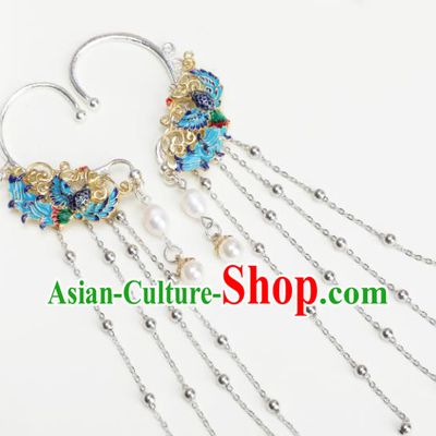 Chinese Handmade Cloisonne Phoenix Ear Accessories Decoration Traditional Hanfu Tassel Earrings for Women