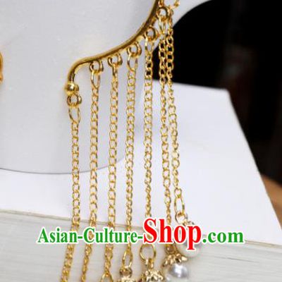 Chinese Handmade Golden Tassel Ear Accessories Decoration Traditional Hanfu Earrings for Women