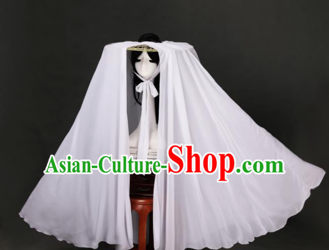 Chinese Traditional Ancient Goddess Headwear Handmade Hanfu Female Swordsman White Veil Bamboo Hat