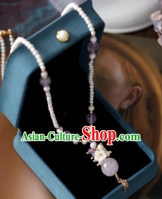 Baroque Handmade Amethyst Jewelry Accessories European Novel Design Pearls Necklace for Women Baroque Handmade Amethyst Jewelry Accessories European Novel Design Pearls Necklace for Women