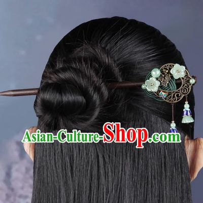Chinese Traditional Cloisonne Ebony Hairpins Hair Accessories Decoration Handmade Hair Accessories Lotus Seedpod Tassel Hair Clip for Women