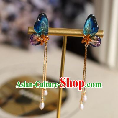 Princess Handmade Butterfly Wing Earrings Fashion Jewelry Accessories Classical Pearls Tassel Eardrop for Women