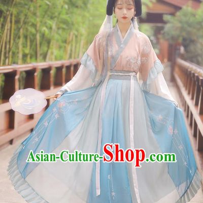 Chinese Jin Dynasty Half Sleeve Top Blouse and Skirt Traditional Hanfu Garment Ancient Young Lady Historical Costumes Full Set