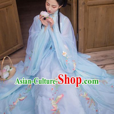 Chinese Ming Dynasty Noble Female Blue Blouse Vest and Skirt Traditional Ancient Rich Lady Historical Costumes Hanfu Garment Full Set