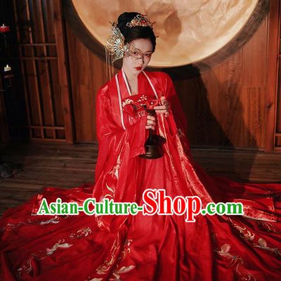 Chinese Tang Dynasty Wedding Red Cloak Blouse and Dress Traditional Ancient Princess Historical Costumes Hanfu Garment for Women