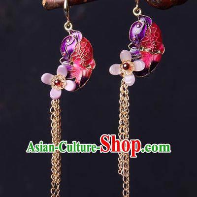 Traditional Chinese Red Fish Ear Accessories Handmade Eardrop National Cheongsam Fragrans Earrings for Women