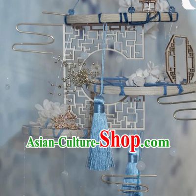 Handmade Chinese Wedding Prop Blue Tassel Lantern Top Grade Bride Accessories Photography Portable Lamp for Women