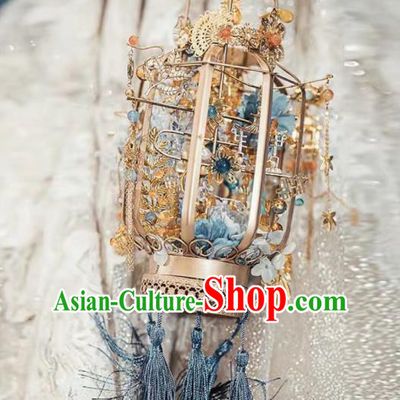 Handmade Chinese Wedding Prop Blue Tassel Palace Lantern Top Grade Bride Accessories Photography Portable Lamp for Women