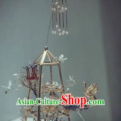 Handmade Chinese Wedding Prop Golden Crane Palace Lantern Top Grade Bride Accessories Photography Portable Lamp for Women
