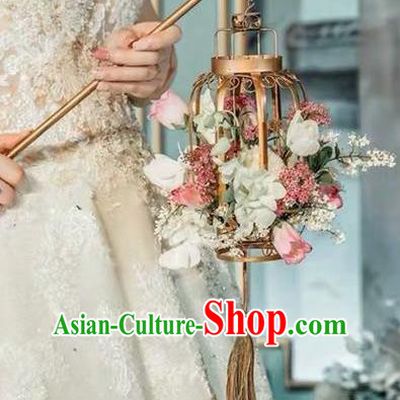 Handmade Chinese Wedding Prop Palace Lantern Top Grade Bride Accessories Photography Roses Portable Lamp for Women