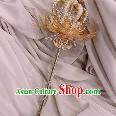 Baroque Princess Golden Bridal Bouquet Handmade Wedding Accessories Photography Prop Queen Pearls Royal Crown Scepter for Women