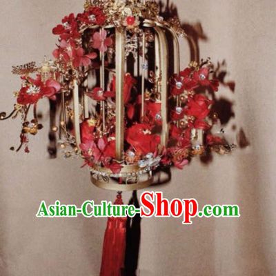 Handmade Chinese Wedding Prop Red Plum Palace Lantern Top Grade Bride Accessories Photography Tassel Portable Lamp for Women