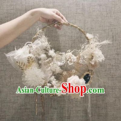 Baroque Princess White Silk Flowers Bridal Bouquet Handmade Wedding Accessories Photography Prop Bride Flowers for Women