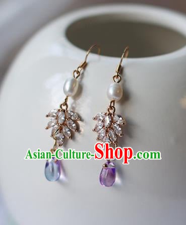 Traditional Chinese Handmade Crystal Earrings Ancient Hanfu Pearl Ear Accessories for Women Traditional Chinese Handmade Crystal Earrings Ancient Hanfu Pearl Ear Accessories for Women