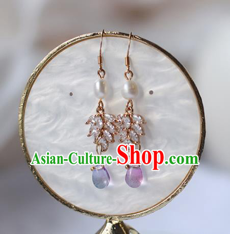 Traditional Chinese Handmade Crystal Earrings Ancient Hanfu Pearl Ear Accessories for Women Traditional Chinese Handmade Crystal Earrings Ancient Hanfu Pearl Ear Accessories for Women