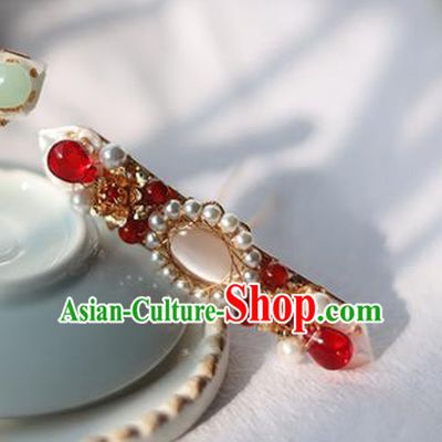 Handmade Chinese Tang Dynasty Opal Hair Clip Hair Accessories Traditional Classical Hanfu Headwear Ancient Princess Pearls Hairpins for Women