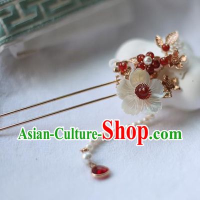Handmade Chinese Tassel Hair Clip Traditional Classical Hanfu Hair Accessories Ancient Princess Red Plum Hairpins for Women