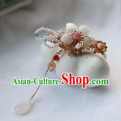 Handmade Chinese Pearls Hair Claw Traditional Classical Hanfu Hair Accessories Ancient Princess Shell Plum Hairpins for Women