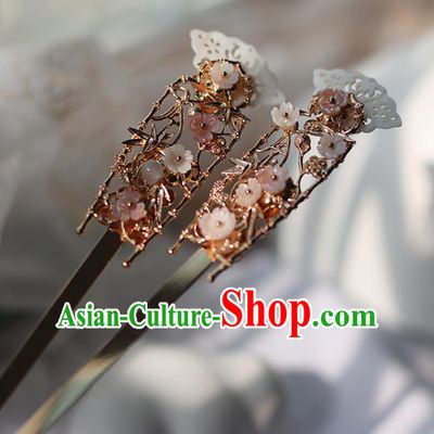 Handmade Chinese Shell Hair Clip Traditional Classical Hanfu Hair Accessories Ancient Princess Golden Bamboo Hairpins for Women