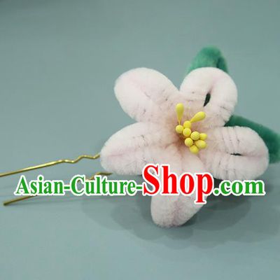 Handmade Chinese Qing Dynasty Pink Velvet Flowers Hairpins Traditional Classical Hair Accessories Ancient Imperial Consort Hair Clip for Women