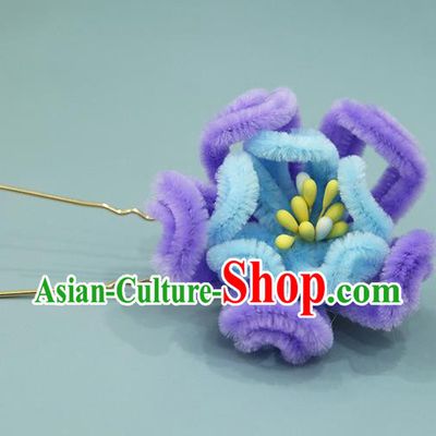 Handmade Chinese Qing Dynasty Purple Velvet Peony Hairpins Traditional Classical Hair Accessories Ancient Imperial Consort Hair Clip for Women