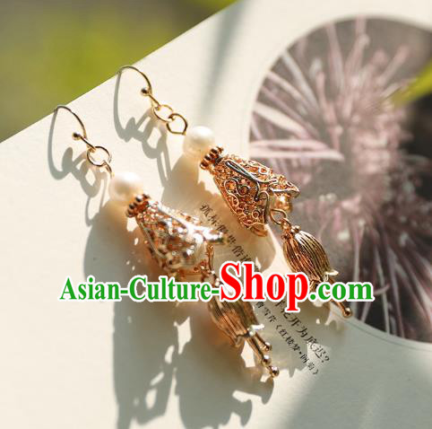Traditional Chinese Handmade Golden Earrings Ancient Hanfu Court Ear Accessories for Women Traditional Chinese Handmade Golden Earrings Ancient Hanfu Court Ear Accessories for Women
