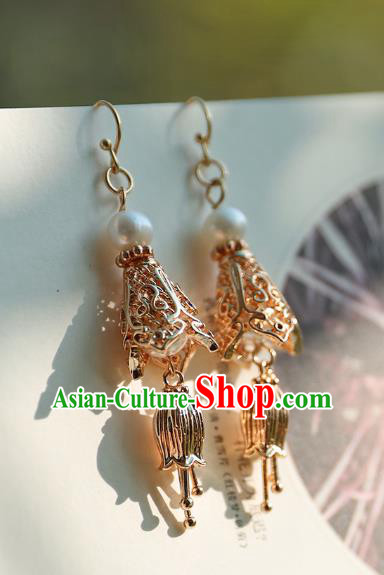 Traditional Chinese Handmade Golden Earrings Ancient Hanfu Court Ear Accessories for Women Traditional Chinese Handmade Golden Earrings Ancient Hanfu Court Ear Accessories for Women