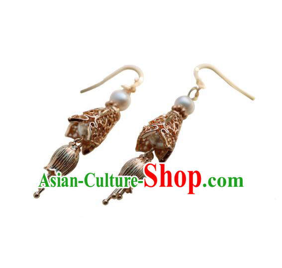 Traditional Chinese Handmade Golden Earrings Ancient Hanfu Court Ear Accessories for Women Traditional Chinese Handmade Golden Earrings Ancient Hanfu Court Ear Accessories for Women