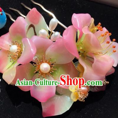 Handmade Chinese Court Hair Comb Traditional Classical Hair Accessories Ancient Qing Dynasty Peach Blossom Hairpins for Women