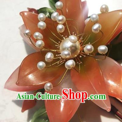 Handmade Chinese Court Red Flower Hairpins Traditional Classical Hair Accessories Ancient Qing Dynasty Princess Hair Comb for Women