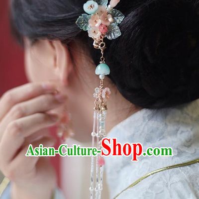 Handmade Chinese Beads Tassel Hair Claw Traditional Classical Hanfu Hair Accessories Ancient Pink Flowers Hairpins for Women