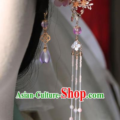 Handmade Chinese Golden Hair Clip Traditional Classical Hanfu Hair Accessories Ancient Pink Plum Hairpins for Women