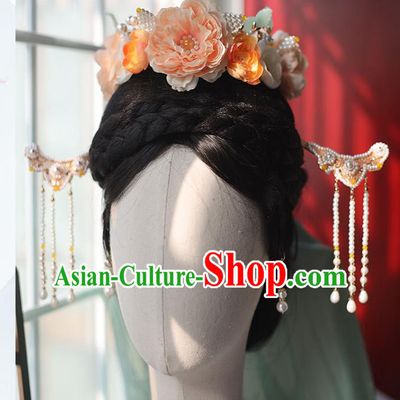 Handmade Chinese Song Dynasty Flowers Hair Crown Traditional Classical Hanfu Hair Accessories Ancient Empress Shell Hair Clasp for Women