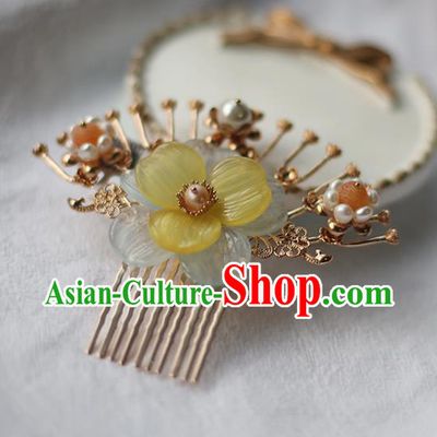 Handmade Chinese Classical Golden Hair Comb Traditional Hair Accessories Ancient Hanfu Flower Hairpins for Women
