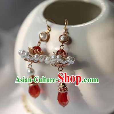 Traditional Chinese Handmade Red Earrings Ancient Hanfu Beads Ear Accessories for Women