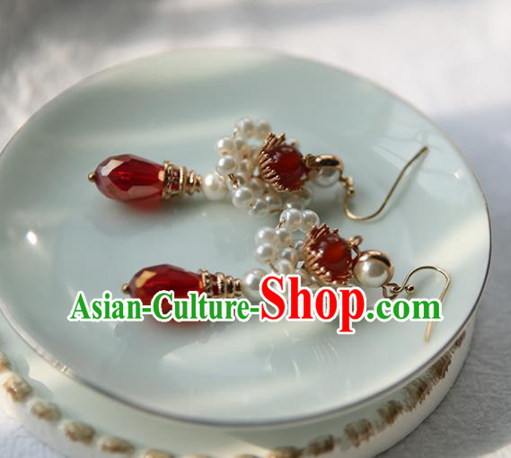 Traditional Chinese Handmade Red Earrings Ancient Hanfu Beads Ear Accessories for Women Traditional Chinese Handmade Red Earrings Ancient Hanfu Beads Ear Accessories for Women