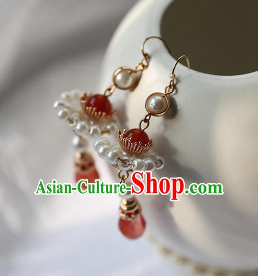 Traditional Chinese Handmade Red Earrings Ancient Hanfu Beads Ear Accessories for Women Traditional Chinese Handmade Red Earrings Ancient Hanfu Beads Ear Accessories for Women