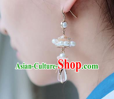 Traditional Chinese Handmade White Earrings Ancient Hanfu Beads Ear Accessories for Women Traditional Chinese Handmade White Earrings Ancient Hanfu Beads Ear Accessories for Women