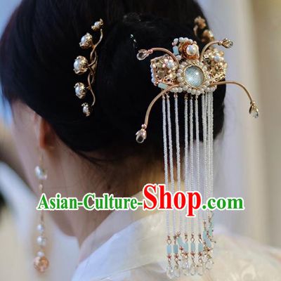 Handmade Chinese Classical Hairpins Traditional Hair Accessories Ancient Hanfu Beads Tassel Hair Claw for Women
