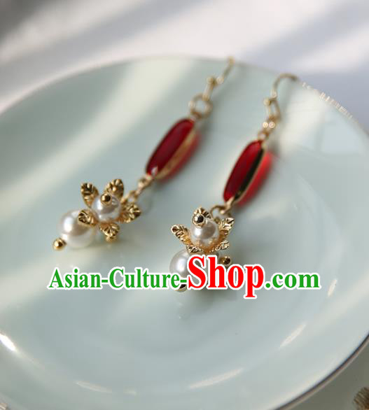 Traditional Chinese Handmade Red Gem Earrings Ancient Hanfu Ear Accessories for Women Traditional Chinese Handmade Red Gem Earrings Ancient Hanfu Ear Accessories for Women