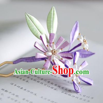 Handmade Chinese Classical Purple Silk Hairpins Traditional Hair Accessories Ancient Hanfu Hair Clip for Women
