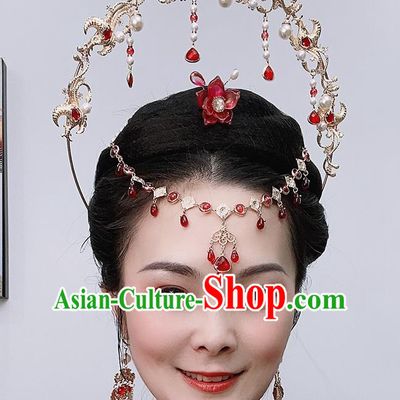 Chinese Classical Golden Phoenix Hair Crown Traditional Hanfu Hair Accessories Handmade Tang Dynasty Hairpins for Women