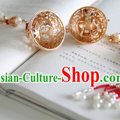 Top Grade Chinese Classical Tassel Brooch Accessories Handmade Ancient Hanfu Golden Sachet Waist Pendant for Women