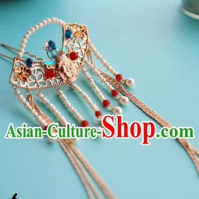 Handmade Chinese Qing Dynasty Classical Hairpins Traditional Hair Accessories Ancient Hanfu Pearls Tassel Hair Clip for Women